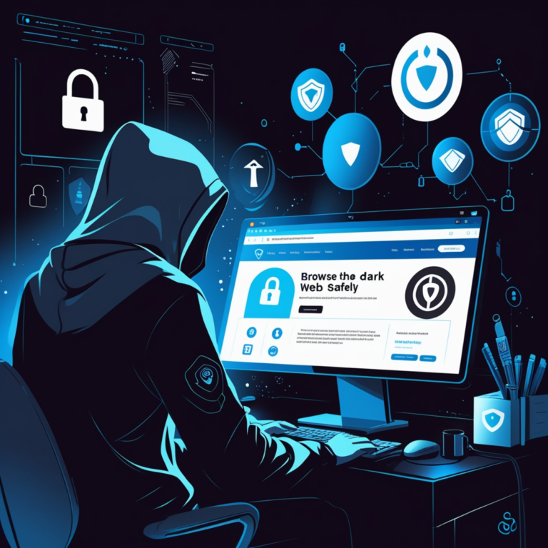 Dark Web Sites illustration showing secure browsing and privacy tools