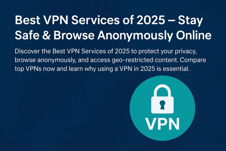 Illustration highlighting the Best VPN Services of 2025 with a secure lock icon representing online privacy and anonymous browsing.