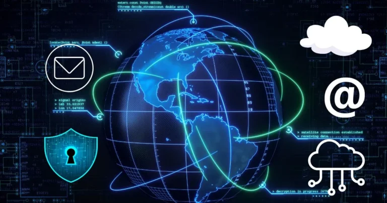 A digital illustration showing internal messages security nightmares with a hacker intercepting sensitive chat messages in a dark office environment