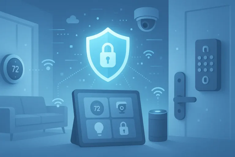 Cybersecurity and IoT setup protecting smart home devices in 2025