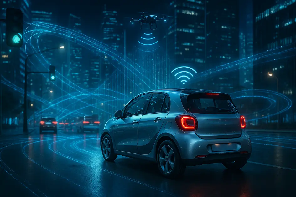 Connected vehicles using vehicle-to-vehicle communication (V2V) and V2X technology in a smart city intersection