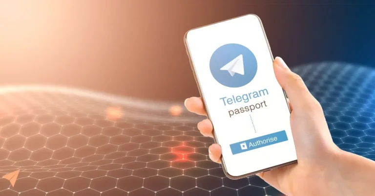Hand holding a smartphone with Telegram Passport login screen, highlighting Telegram security features